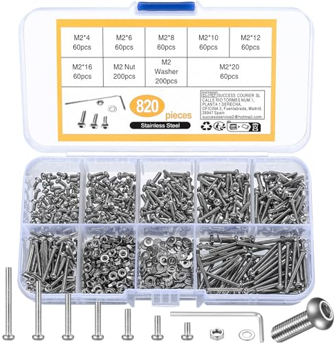 820 piezas de tornillos M2 avellanados hexagonales, Acero inoxidable, tornillos de máquina de rosca completa, tuercas y arandelas surtidas con llaves Allen