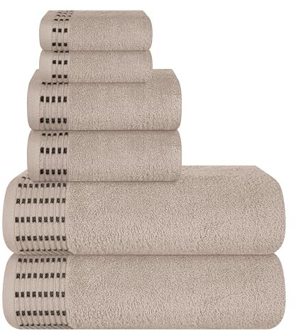 MALLONI HOME Ultra-weiches 6er-Pack Baumwoll-Handtuch-Set, enthält 2 übergroße Badetücher 70 x 140 cm, 2 Handtücher 40 x 60 cm und 2 Waschbetten 30 x 30 cm, Bräunen