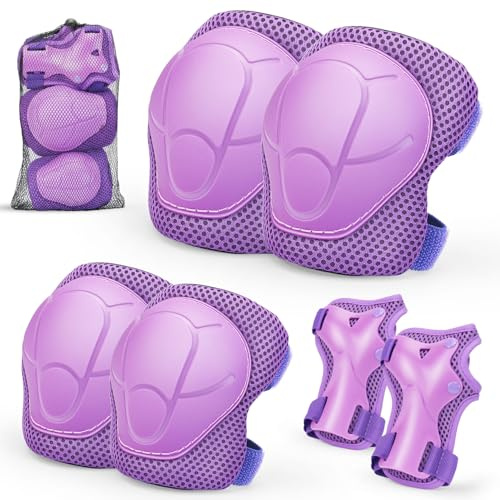 Rodilleras y coderas para niños, 6 protectores de muñeca, rodilleras y coderas para niños, juego de equipo de protección deportivo para niños con bolsa de malla para monopatín, patinaje sobre ruedas,