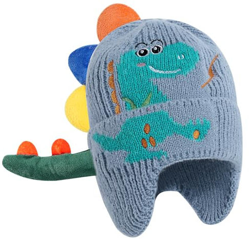 KAKU NANU Vintermössa baby dino mössa barn beanie 0–3 år småbarn stickad mössa, GRÅ, 0-3 År
