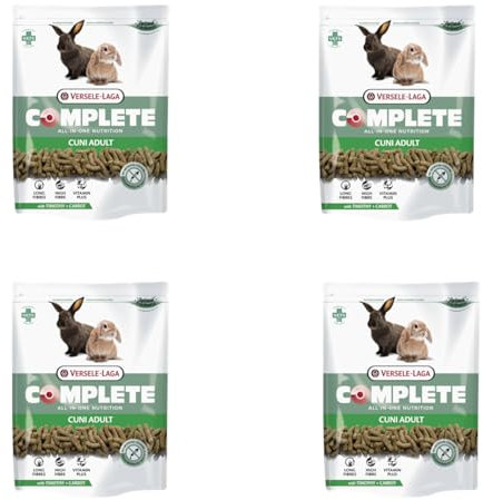 Versele-Laga Complete Cuni Adult | Paquete de 4 | 4 x 500 g | Alimento Completo para Conejos Adultos | Sabrosos pellets Todo en uno | con Fibras largas y Hierbas
