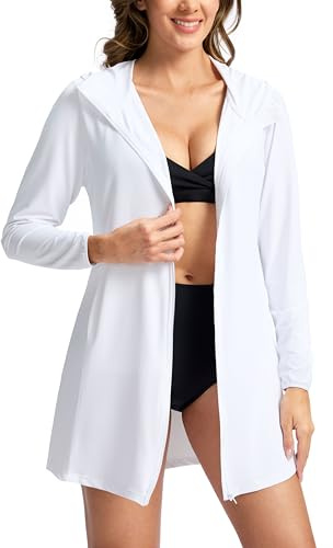SANTINY Cubierta de natación para mujer, con protección solar UPF50+, chaqueta larga UV SPF ligera, cubierta de playa para mujer