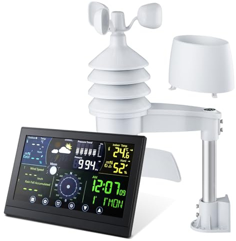 Warmiehomy Digital Weather Station, Wireless Weather Station with LCD Color Display and Wind & Rain Outdoor Sensor, Indoor Outdoor Temperature Humidity Sensor, Barometric Forecast Monitor for Home
