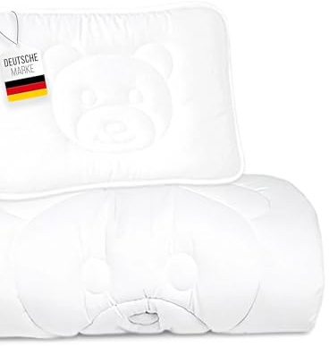 Home Oase Kinderbettdecke & Kopfkissen Set 100x135 cm + 40x60 cm – Atmungsaktiv & allergikerfreundlich – Mikrofaser mit Bärenmotiv – Waschbar & trocknergeeignet – Sommer & Übergangsdecke