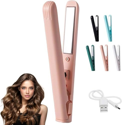 2025 New Mini Dual Purpose Curling Iron, Small Curling, Mini Curling and Hair Straighter, Portable, 10s Fast Heating Mini Hair Curler for Short Hair (Pink)