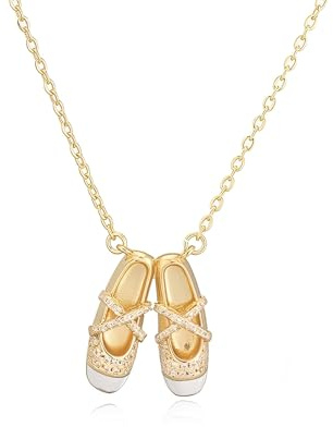 IMINI Dainty CZ Ballet Slipper Necklace for Women - 14k Gold Plated Crystal Enamel Ballerina Shoes Pendant, Adjustable Choker Chain 40+5cm, Dance Lover Fashion Jewellery (White)