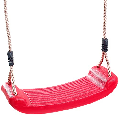 Garden Games Children’s Swing Seat with Safety Grip and Adjustable Weatherproof Ropes for Swing Sets (Red)