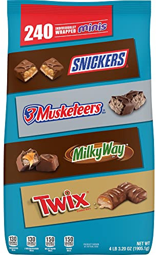 Mars SNICKERS, TWIX, 3 MUSKETEERS & MILKY WAY Individually Wrapped Variety Pack Minis Chocolate Candy Bars Bulk Assortment, 67.2 oz Bag