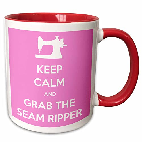 3dRose Keep calm and grab the seam ripper, Pink and White 11oz Two-Tone Red Mug