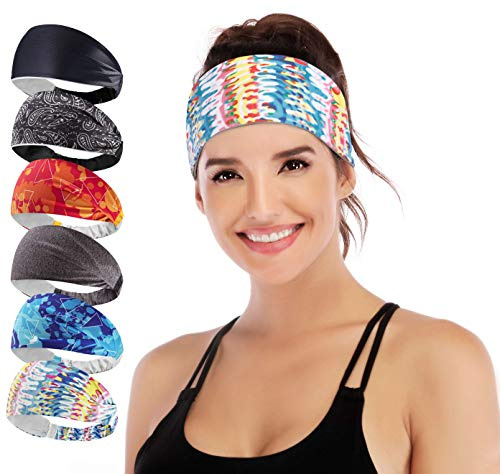 IUGA Headbands for Women, Non-Slip Workout Sweatbands for Running, Sports, Biking, Yoga Headbands for Women, Bike Helmet Friendly Hairbands,Ultra Stretch, 6 Pack