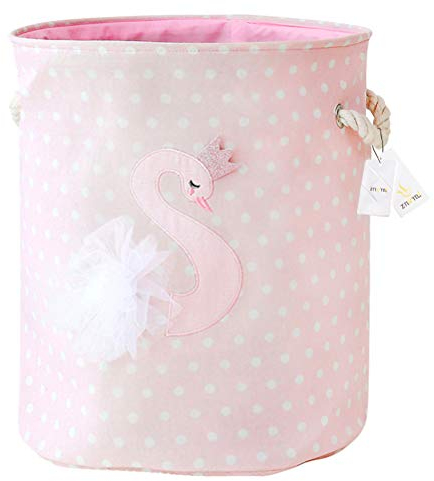Znvmi Faltbare Aufbewahrungskorb Kinderzimmer Wäschekorb Große Spielzeugkiste Kleidung Lagerung Korb - Schwan/Rosa