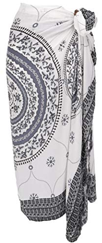 GURU SHOP Bali Sarong, Wandbehang, Wickelrock, Sarongkleid Mandala - Grau/weiß, Herren/Damen, Synthetisch