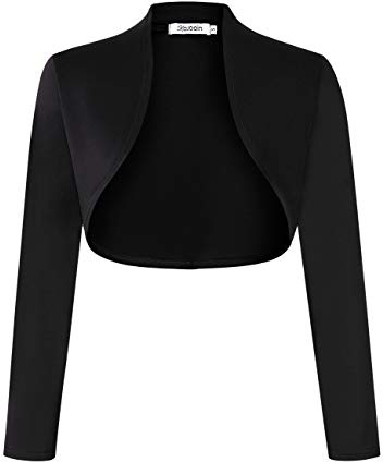 KOJOOIN Mujer Bolero Elegante Torera Cardigan Manga de 9/10 Fiesta Mujer Shrug Negro S
