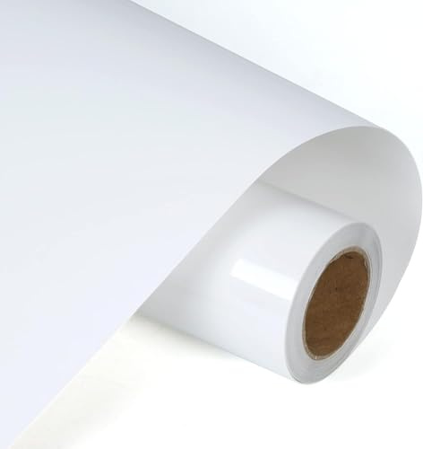 HIKENRI Heat Transfer Vinyl Roll White Vinyl-12 inch x 10 feet(30 * 305cm), Self Adhesive Vinyl HTV Vinyl Roll Printable White Iron on Vinyl for Craft Projects,Signs,Scrapbooking,T-Shirt Printing