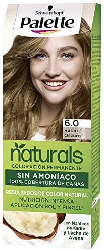 Schwarzkopf Palette Naturals Color Creme - Tono 6 cabello Rubio Oscuro - Coloración Permanente – Óptima cobertura de canas – Colores naturales