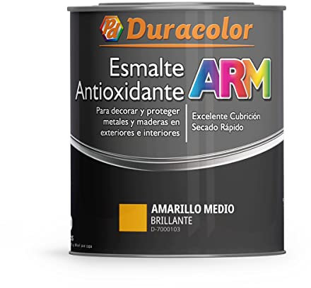 Esmalte Antioxidante ARM - Color Amarillo Medio - 4 Litros - Superficie Exterior e Interior - Acabado Brillante y de Rápido Secado - Excelente Dureza y Resistencia - Duracolor