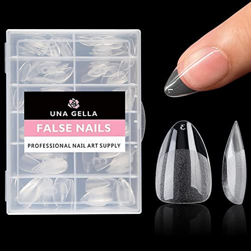 UNA GELLA Kurze Mandel Nail Tips, 504 Stück Nageltips Almond Tips für Gelnägel Soft Gel Nagelspitzen Full Cover Nails Tips für Acrylnägel, Nagelkunst & DIY Nagelstudio zu Hause 12 Größen