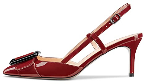 Castamere Donna Spillo Medio Tacco Heel a Punta Slip-on Pumps Slingback Nodo Fiocco Dress da Matrimonio Feste Sandali 6.5 CM Heels Borgogna Rosso 43 EU