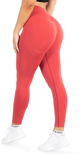 SMILODOX Leggings Damen Amaze Pro mit Scrunch, Butt Lift Sporthose High Waist V-Shape Trainingshose Seamless Blickdicht Yogahose Für Sport Fitness Alltag, Größe:M, Color:Rot