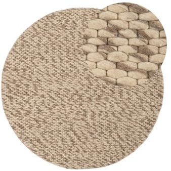 carpetfine Wollteppich Sina weicher handweb Teppich Natur Rund Hellbraun meliert Ø 150 cm | Zeitloser Wollteppich für Wohnzimmer, Schlafzimmer & Kinderzimmer