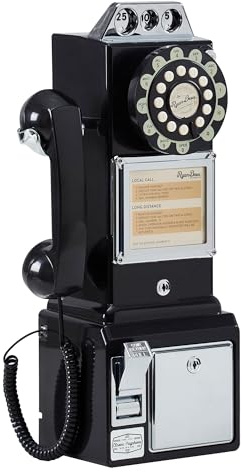 Ryan Bros. American Retro 1950's Payphone with Coin Bank Wall-Mount Corded Phone (Black)