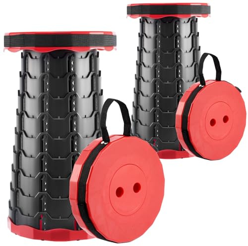 Doseno Upgraded Foldable Stool Thickened Set of 2, Portable Collapsible Stool Retractable Stool, Foldable Portable Collapsible Chair for Fishing, Hiking Tours, BBQ, Parties, Outdoor Activities (Red)