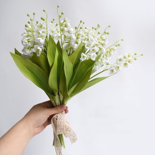 NatureMan 6 rami di mughetto artificiale, fiori di seta simulazione mughetto, bouquet da sposa all'aperto per casa, giardino, feste, matrimoni, decorazione