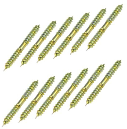 Lot de 12/24 boulons de suspension 5 x 30/40/50/60 mm, vis à double extrémité, filetage autotaraudeuse, vis double filetée, vis de cheville bois au bois pour connexion du bois (12, 6 x 60 mm)