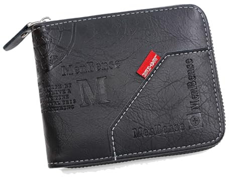 Carteras para Hombre con Monedero. Billeteras para Hombre con Tarjetero. Cuero PU Billetera de Caballero con Cierre Cremallera. (Cuero PU, Negro)