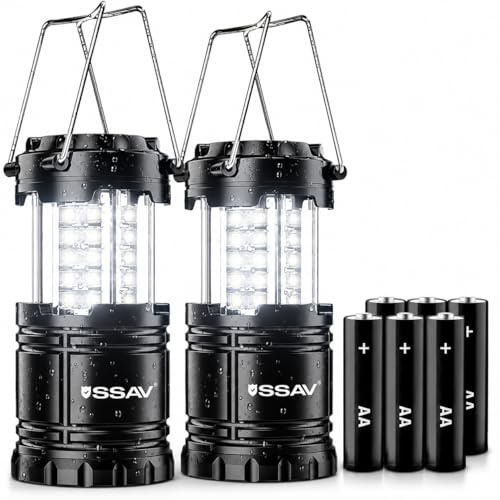 2 Pack Camping Lantern, LED Lanterns Suitable for Hurricane & Survival Kit | Emergency Flashlight for Storm, Outages | Outdoor Portable Lanterns for Garage, Basement, Cars & Trucks | Black