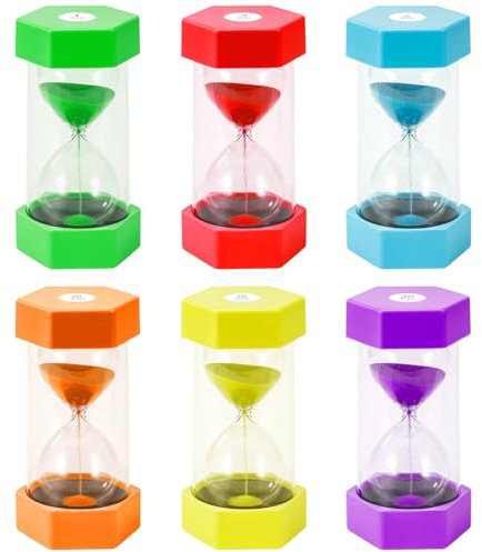 Qintora Minuteur Sablier 6 Couleurs,Sablier pour Enfant,Colore kit en Transparent,1/3/5/10/15/30 Min - Minuteur,pour Brossage de Dents Douche Enfants Jouet Cadeaux Cuisine Bureau A Domicile Deco