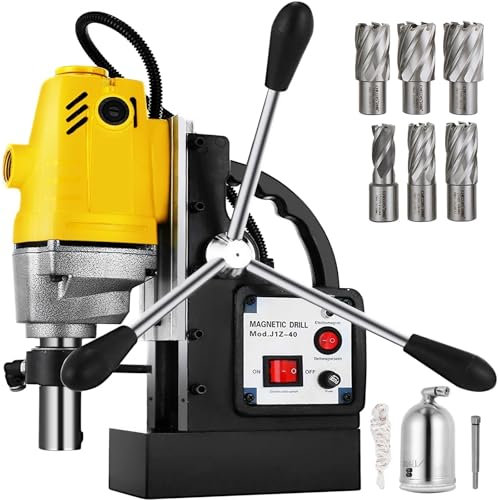 Pillar Drill, Magnetic Drill Press 980W 1100W 1200W Electric Bench Drilling Rig Machine for Engineering Steel Structure MD40 MB23 BRM35,for Home, Garden DIY(MD40-6PCS)