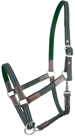 Brama West Cabestro caballo Ruby | 2 posiciones ajustables con inserciones de cuero | cabestro de pastoreo (verde, completo)