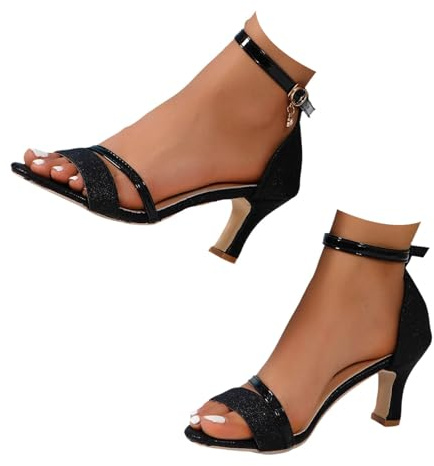 Generisch Chaussures pour femmes Marine avec bride à la cheville, ligne bec de poisson, talon moyen, taille 39 S, Noir , 39 EU