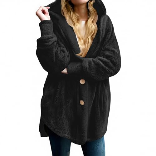 Manteau Femme Long Chauffante Hiver Chic Interieur Veste Laine Bouillie Veste Polaire D' Capuche Running Chaud Polaire Mouton Manteau Hiver Parka Kaki Femme Noir M