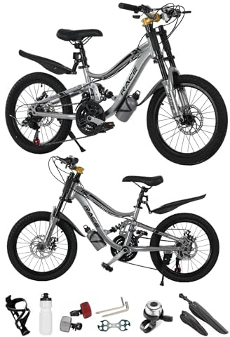 18, 20”, 22 Inch Mountain Bike, Unisex Bicycle, Child Bike, Sport’s Cycle, Kids MTB, 21 Speed, Dual Disc Brakes, 19 KG Lightweight, Silver (22 Inch)