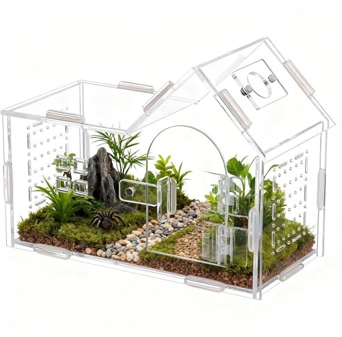 Recinto De Araña Saltarina, Tanque De Acrílico Transparente | Puerta Magnética De 7,9x5,9x3,9 Pulgadas | Terrario Transpirable De 800g para Gecko, Tarántula, Mantis, Rana, Caracol, Pequeño Hábitat De