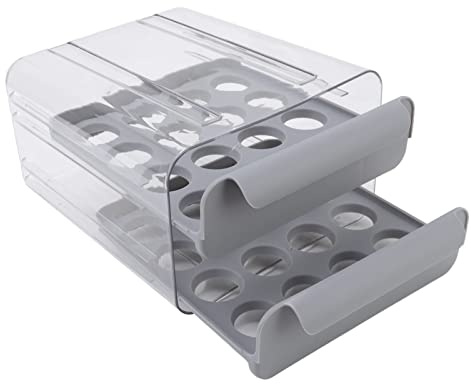 Hapivida Hapvida Ägglåda, Dubbellager Transparent 32 Galler Storkapacitet Äggförvaringslåda för kylskåp (Grey)