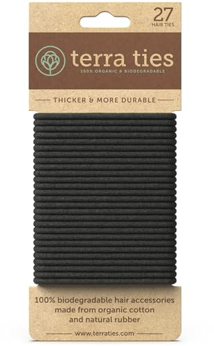 BIODEGRADABLE Elastic Hair Ties for Women & Men - Organic No Crease Black Hair Tie Ponytail Holders and Hairties for Buns - Plastic Free Hairbands for Women and Mens Hair - 5mm (27 count)