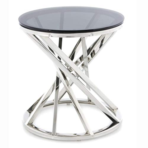 JYMTOM Beistelltisch Runder Glas Couchtisch Sofatisch Edelstahl Kaffeetisch Schreibtischmöbel Teetisch aus gehärtetem Glas für Wohnzimmer Schlafzimmer, 50 cm rund Gold (Silber)