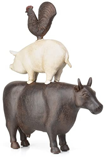 Moritz dekorativ figur ko gris och tupp stående på varandra av polyresin dekoration idé stående dekoration djurvärld staty skulptur