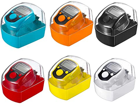 AIPEBANI 6-Pack Digital Tally Finger Counter with Led, Colorful Tasbeeh Tasbih 5-Digits Counter Clickers with Led Light, Carry Ring, Individual Hard Case for Muslims Pray Knitting Track Golf Lap