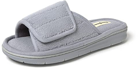 Dearfoams Women's Adjustable Indoor/Outdoor Memory Foam Slide Slipper, Sleet, 7-8