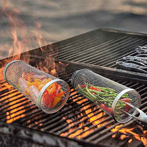Eastuy Panier pour Barbecue | Paniers À Griller Cylindriques | Rôtissoire avec Crochet Et Fourchette | Accessoires Barbecue pour Griller des Légumes, du Poisson, La Vian