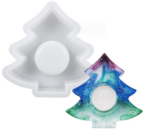1 paquete de moldes de silicona para velas de té, moldes de resina epoxi, árbol de Navidad, soporte para velas de Navidad, molde para velas de Navidad, decoración del hogar, molde de bricolaje