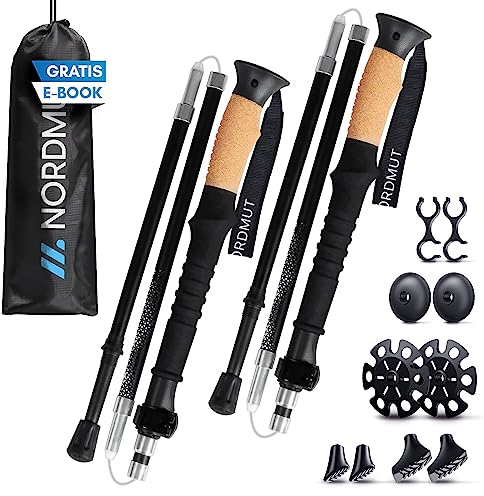 NORDMUT® Wanderstöcke faltbar ab 1,65m aus stabilen Aluminium - Leichte Faltbare Wanderstöcke mit ergonomischen Griffen - Robuste Trekkingstöcke mit kompakten Packmaß inkl. Gummipuffer Set