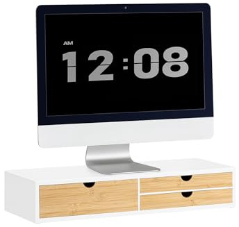 SoBuy Monitor Bildschirm Ständer Monitorerhöhung Bildschirmerhöher Monitorständer mit 3 Schubladen BHT ca. 60x11x22cm BBF11-WN