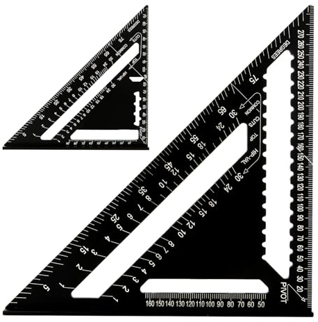 WOPPLXY Juego de 2 Escuadra Carpintero, Escuadras Metalicas Carpintero de 12 y 7 Pulgadas de Aleación de Aluminio para Carpinteros e Ingenieros (Negro)