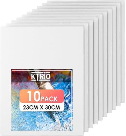 KTRIO Canvas Boards - 10 Pack 23x30CM Primed Cotton Art Canvas for Acrylic, Oil, Watercolor & Tempera Paint