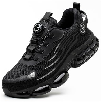 Zapatos de Seguridad para Hombre Mujer Zapatillas Ligeros Calzado Trabajo Comodo Antideslizante con Puntera de Acero Black 43 EU